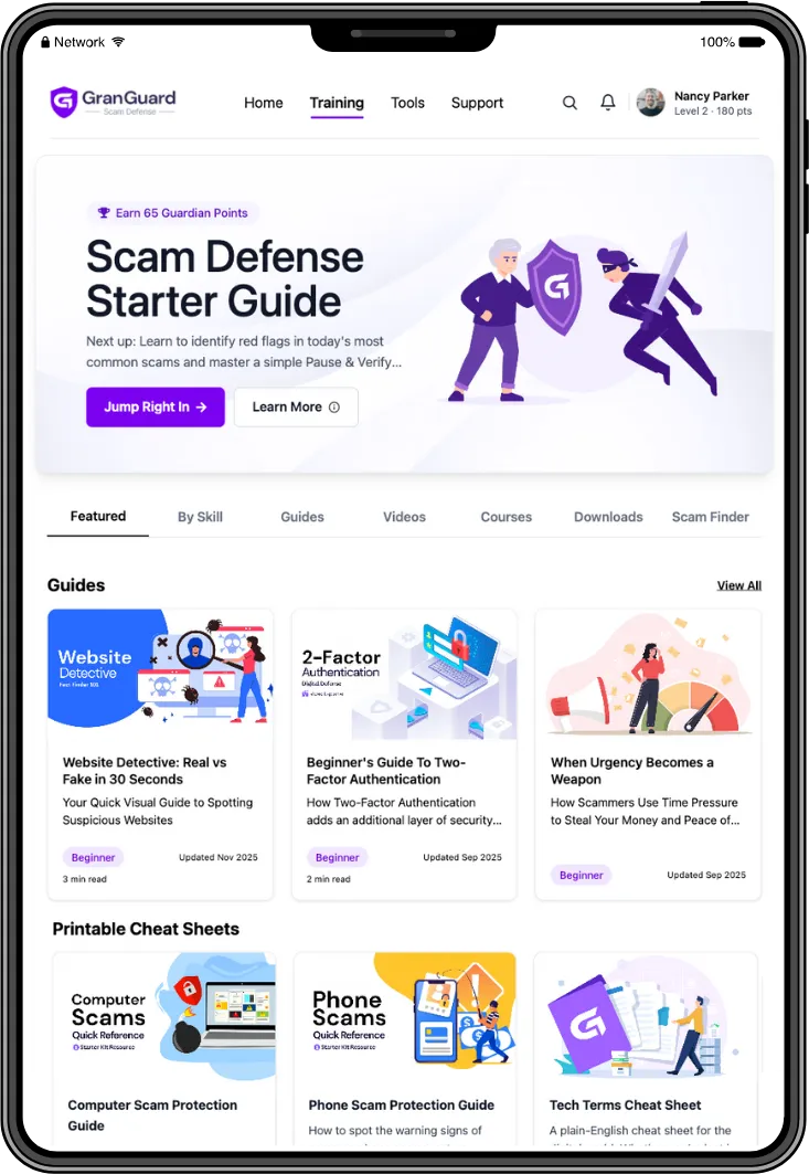 GranGuard learning experience on tablet and mobile